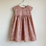 Rose pink floral classic handmade dress, 3-4 years