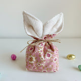 Rose pink floral and bamboo reversible Easter bunny treat bag