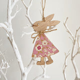 Wooden bunny hanging decoration with fabric dress