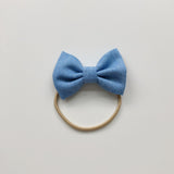 Light blue denim classic hair bow - headband, bobble or clip