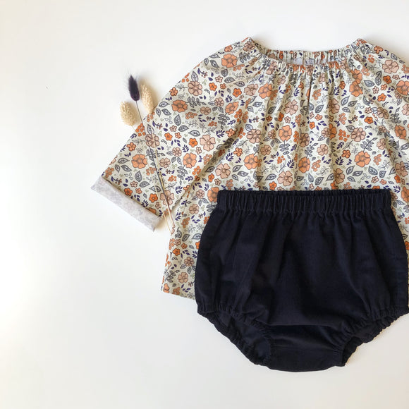 Coral floral long sleeve blouse, 3-6 months