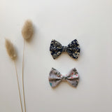 Grey floral print classic hair bow - headband, clip or bobble