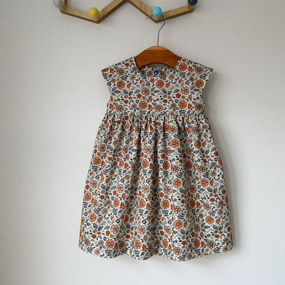 Coral floral classic handmade dress, 18-24 months