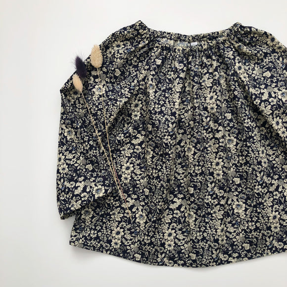 Navy floral long sleeve blouse, 0-3 months