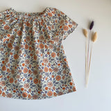 Coral floral short sleeve blouse, 1-2 years