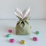 Green polka dot and bamboo reversible Easter bunny treat bag