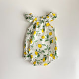 Lemon print flutter sleeve romper