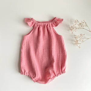 Pink double gauze flutter sleeve romper