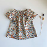 Coral floral short sleeve blouse, 1-2 years