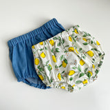 Lemon print handmade bloomers, 6-12 months