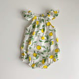 Lemon print flutter sleeve romper