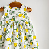 Lemon print classic handmade dress, 6-12 months