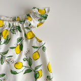 Lemon print flutter sleeve romper