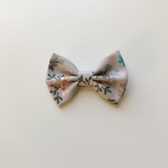 Grey floral print classic hair bow - headband, clip or bobble