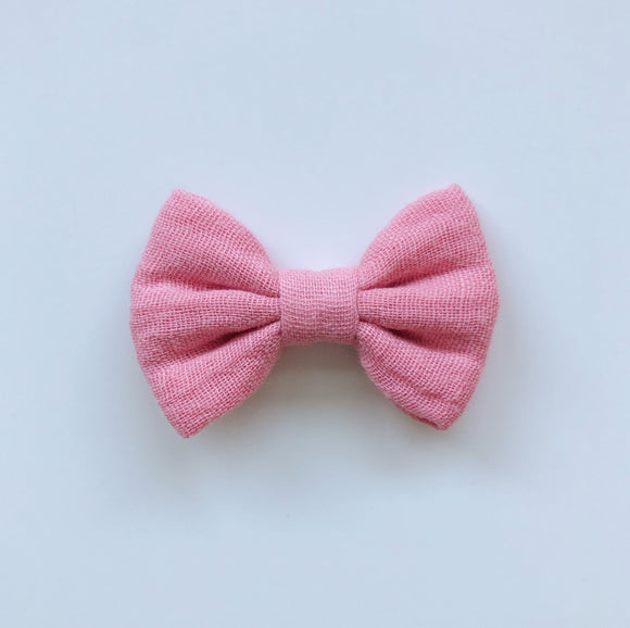 Pink double gauze classic hair bow - headband, clip or bobble