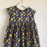 Navy & yellow floral vines classic handmade dress, 4-5 years