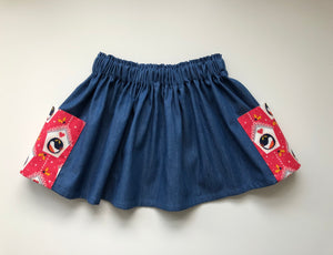 Denim Christmas print skirt with pockets