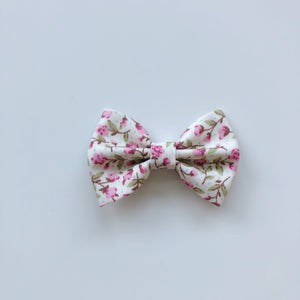Pink ditsy floral print classic hair bow - headband, clip or bobble