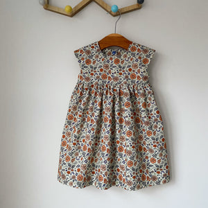 Coral floral classic handmade dress