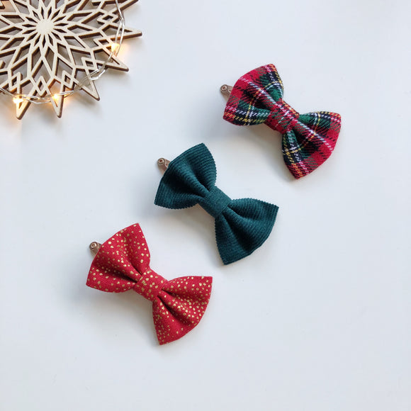 Trio of Christmas tartan, red and green hair bows - clips, bobbles or headbands